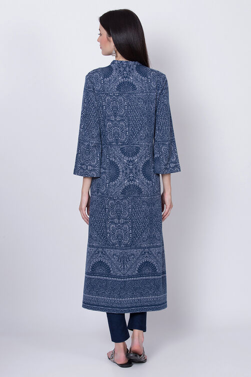 Black Poly Cotton Winter Yarndyed Kurta image number 4