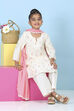 White Poly Chanderi Floral Printed A-Line Suit Set image number 0