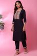 Black Cotton Straight Kurta Pant Suit Set image number 0