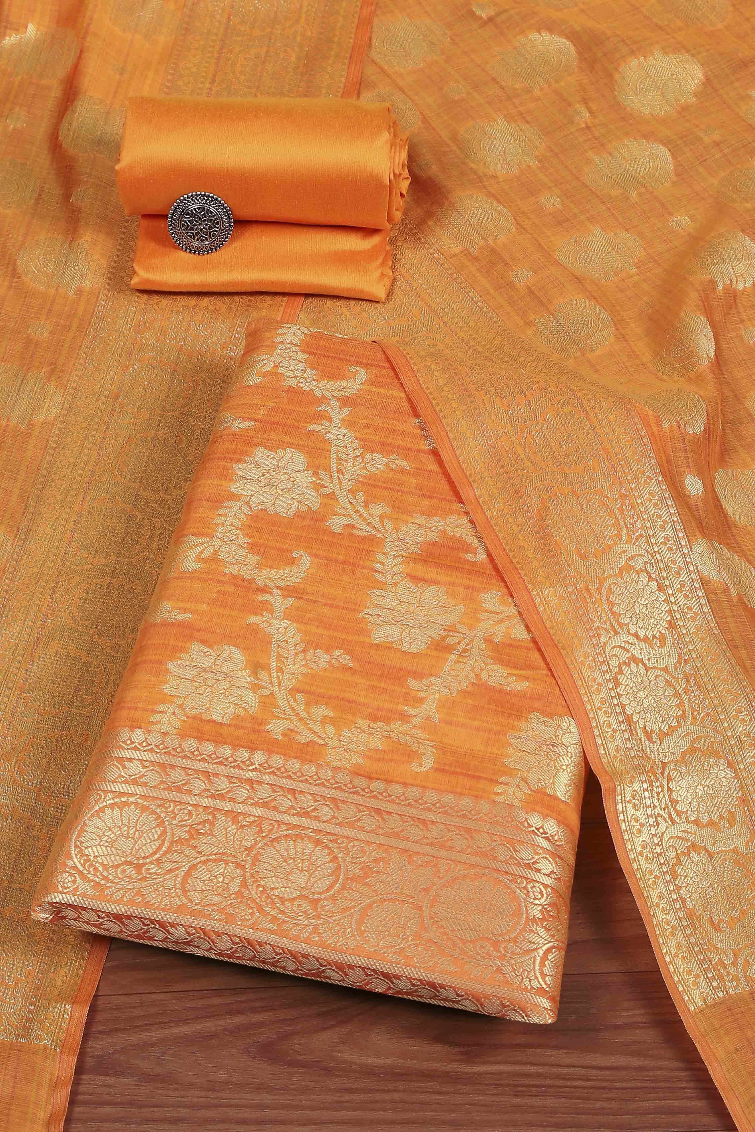 Orange  Unstitched Suit Set image number 0