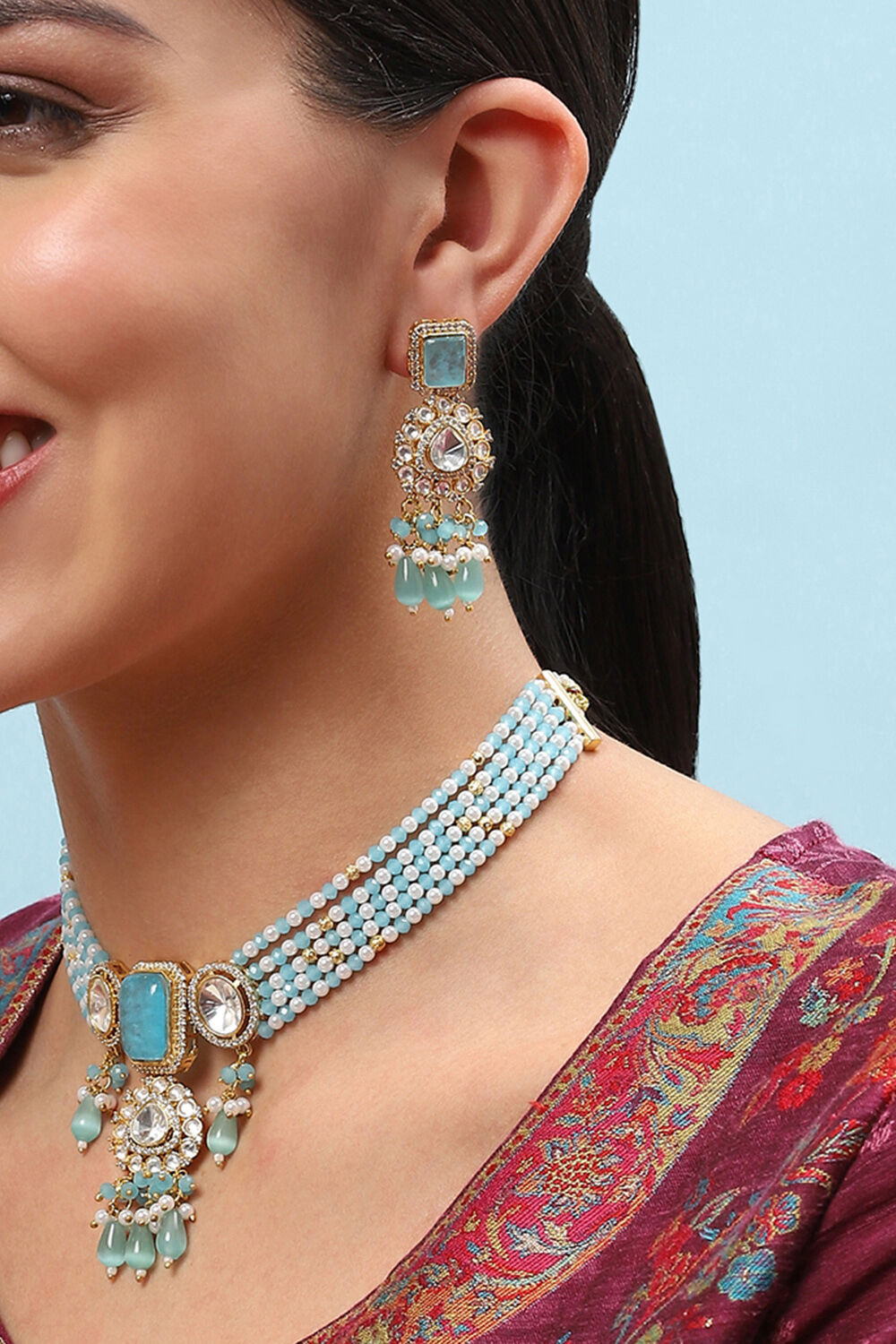 Light Blue Brass Necklace Set image number 3