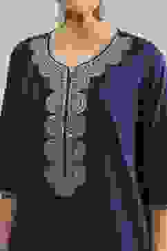 Blue Cotton Solid Straight Suit Set image number 1