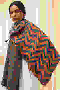 Navy & Orange Cotton Blend Dupatta image number 3