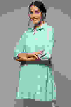 Sky Blue LIVA Printed Shirt image number 2