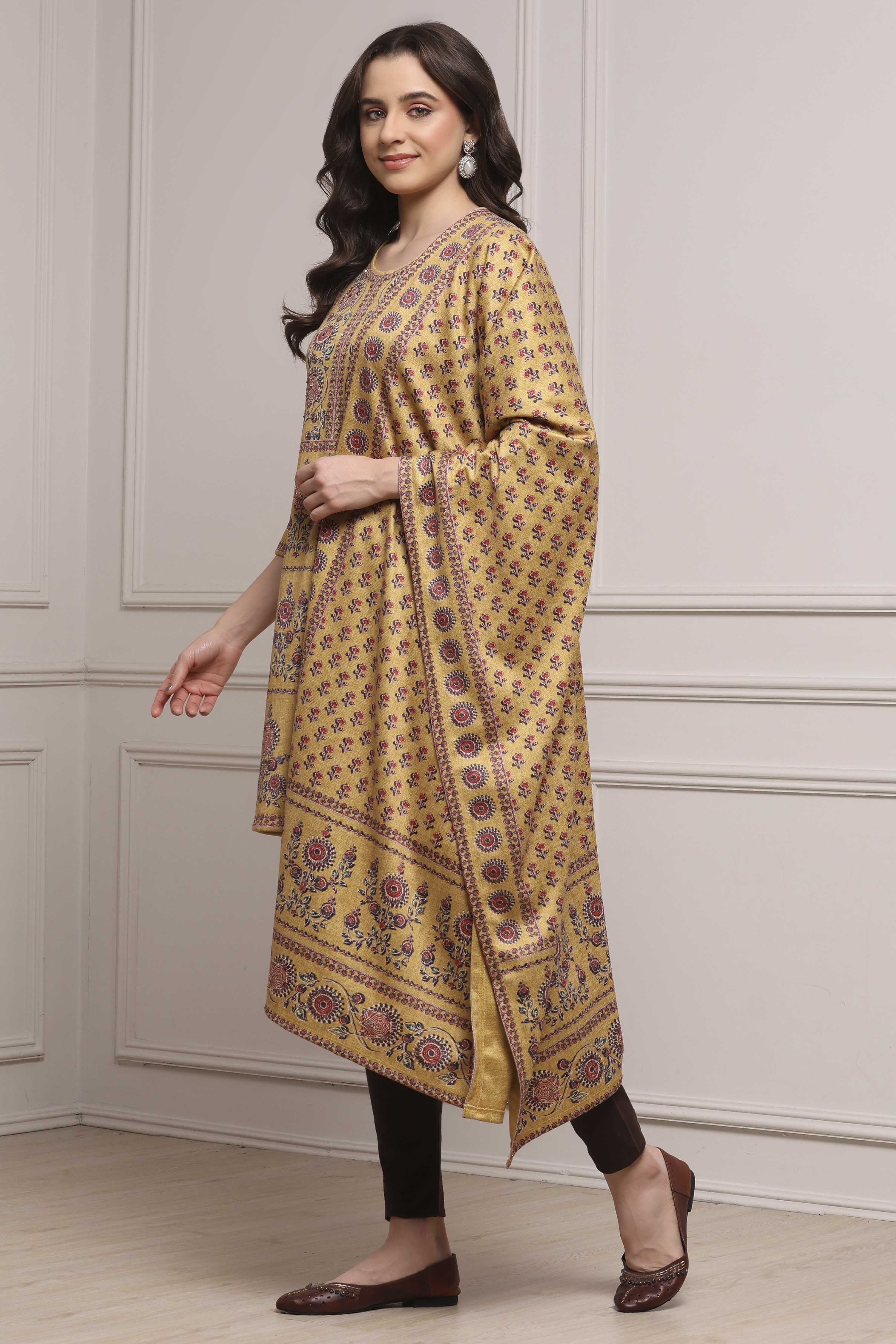 Beige Printed Winter Stole image number 2