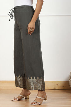 Grey Jacquard Solid Straight Palazzo Pants image number 2