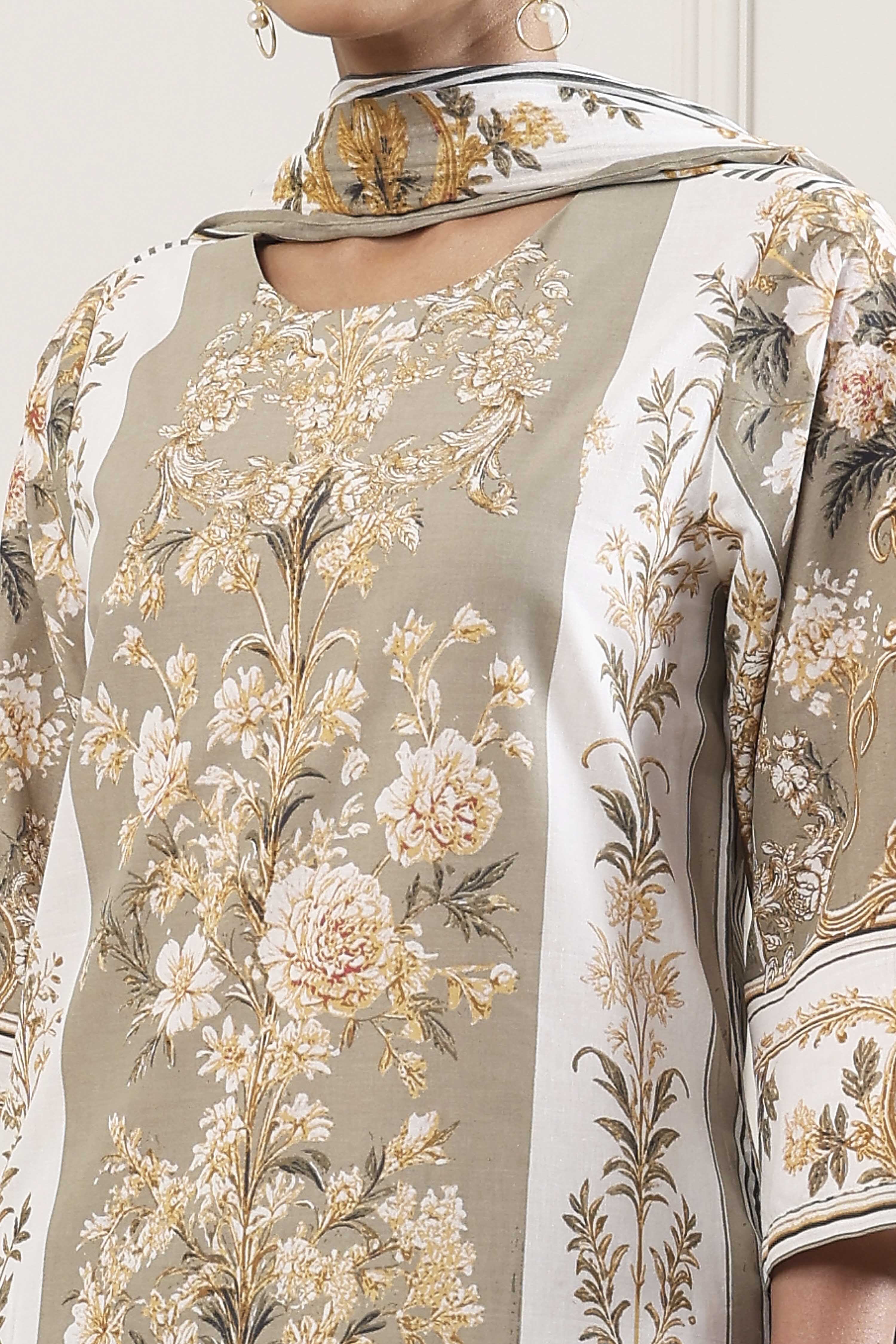 Green Cotton Straight Suit Set image number 1