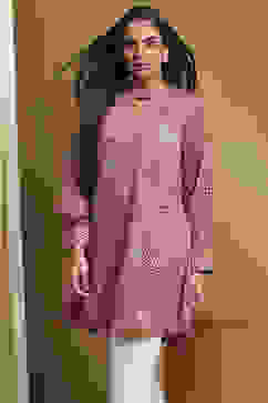 Red Knitted Block-Print Winter wear Short Kurta image number 6