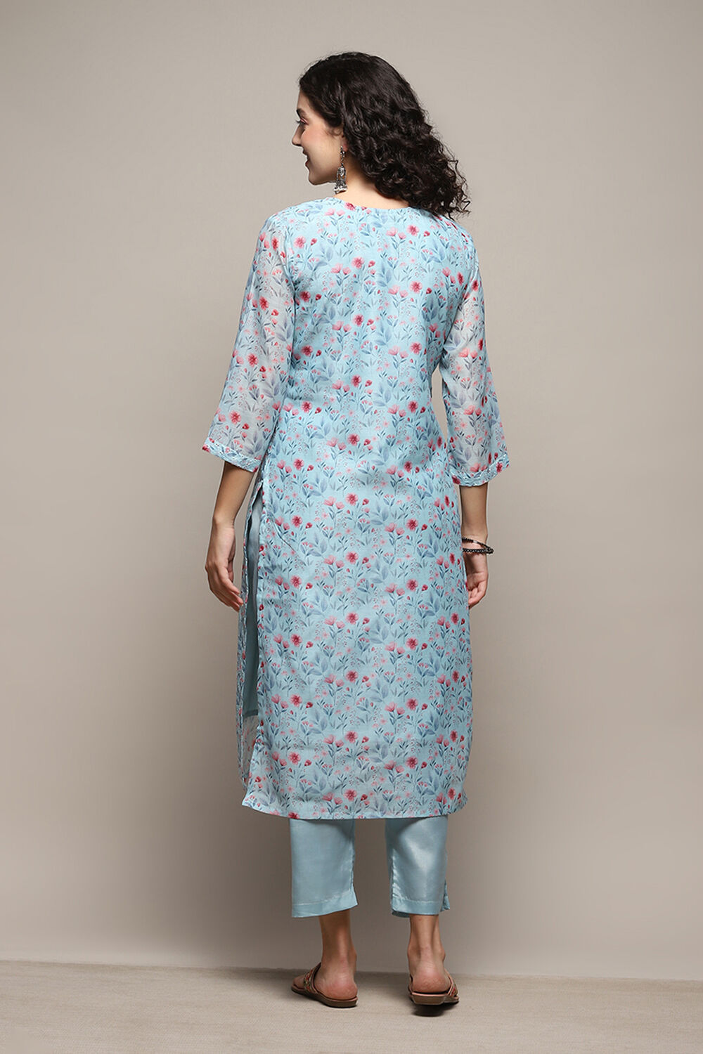 Blue Linen Blend Unstitched Suit Set image number 6