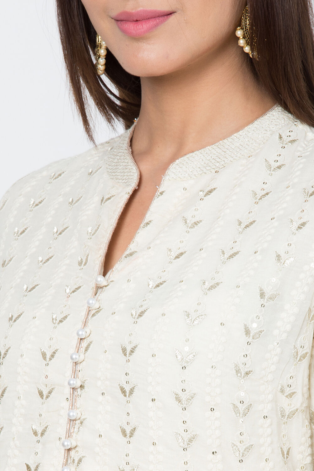 Off White Voile Flared Suit set image number 1