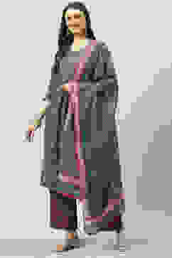 Grey Cotton Straight Kurta Palazzo Suit Set image number 2