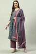 Blue Cotton Straight Suit Set image number 2