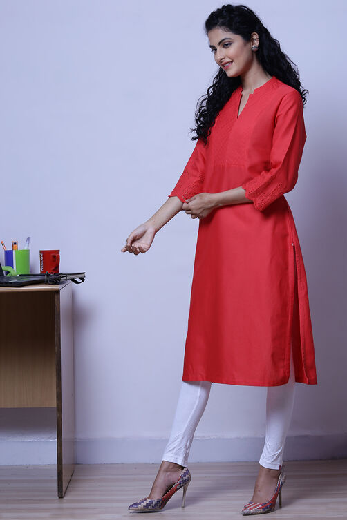 Peach Cotton Flax Kurta image number 2