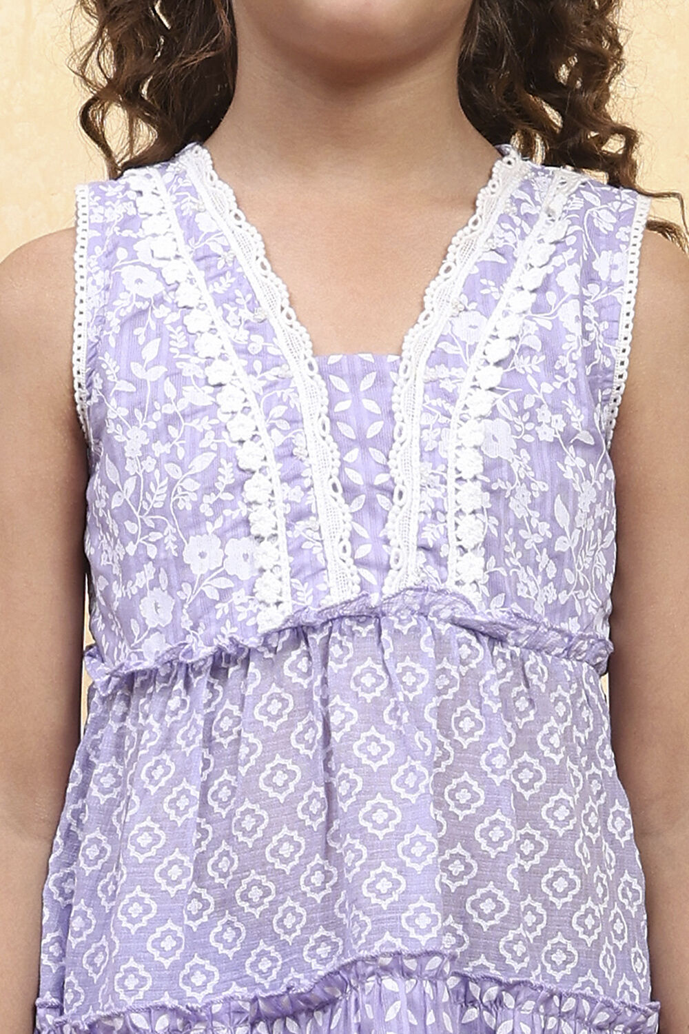 Purple Cotton Tiered Printed Kurta Salwar Set image number 1