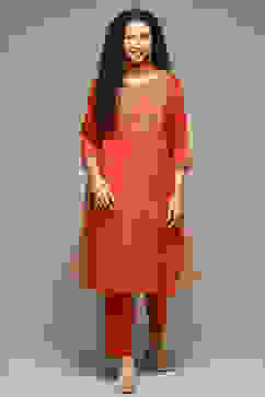 Burnt Orange Rayon Straight Kurta Pants Suit Set image number 7