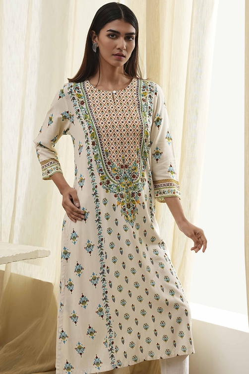 Red Printed Straight Kurta image number 1