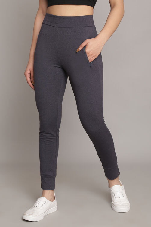 Charcoal Melange Knitted Cotton Blend Joggers image number 3