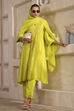 Lime Green Silk Gathered Yarndyed Suit Set image number 1