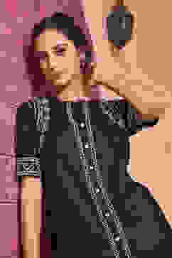 Black Printed Straight Kurta image number 5