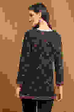 Black Crepe Printed Straight Short Kurta image number 3