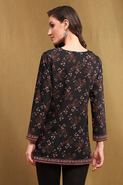Black Crepe Printed Straight Short Kurta image number 3
