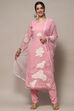 Baby Pink Organza Unstitched Suit set image number 8