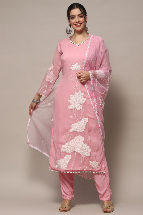 Baby Pink Organza Unstitched Suit set image number 8