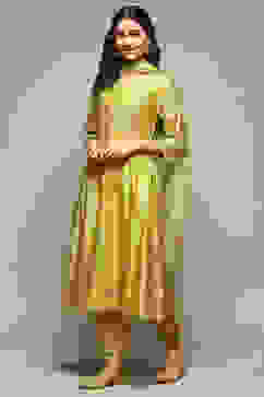 Lime Green Cotton Blend Layered Kurta Suit Set image number 6