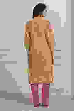 Yellow Cotton Straight Kurta image number 3