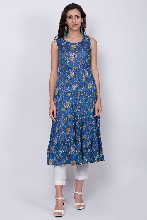 Red Cotton A-Line Printed Kurta image number 4
