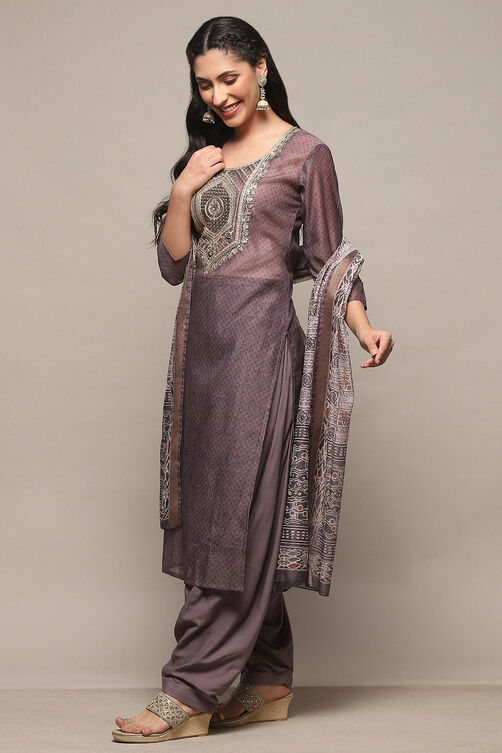 Earthy Green Chanderi Unstitched Suit Set image number 8