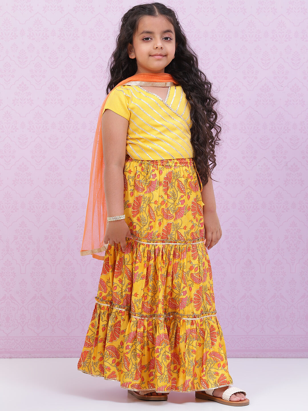 Yellow Art Silk Lehenga Set image number 6