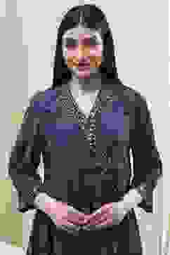 Navy Blue Printed Angrakha Style Anarkali Suit Set image number 1