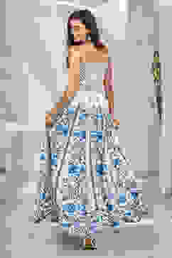 White Blue Cotton Straight Lehenga Set image number 5