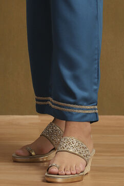 Blue Embroidered Festive Kalidar Suit Set image number 3