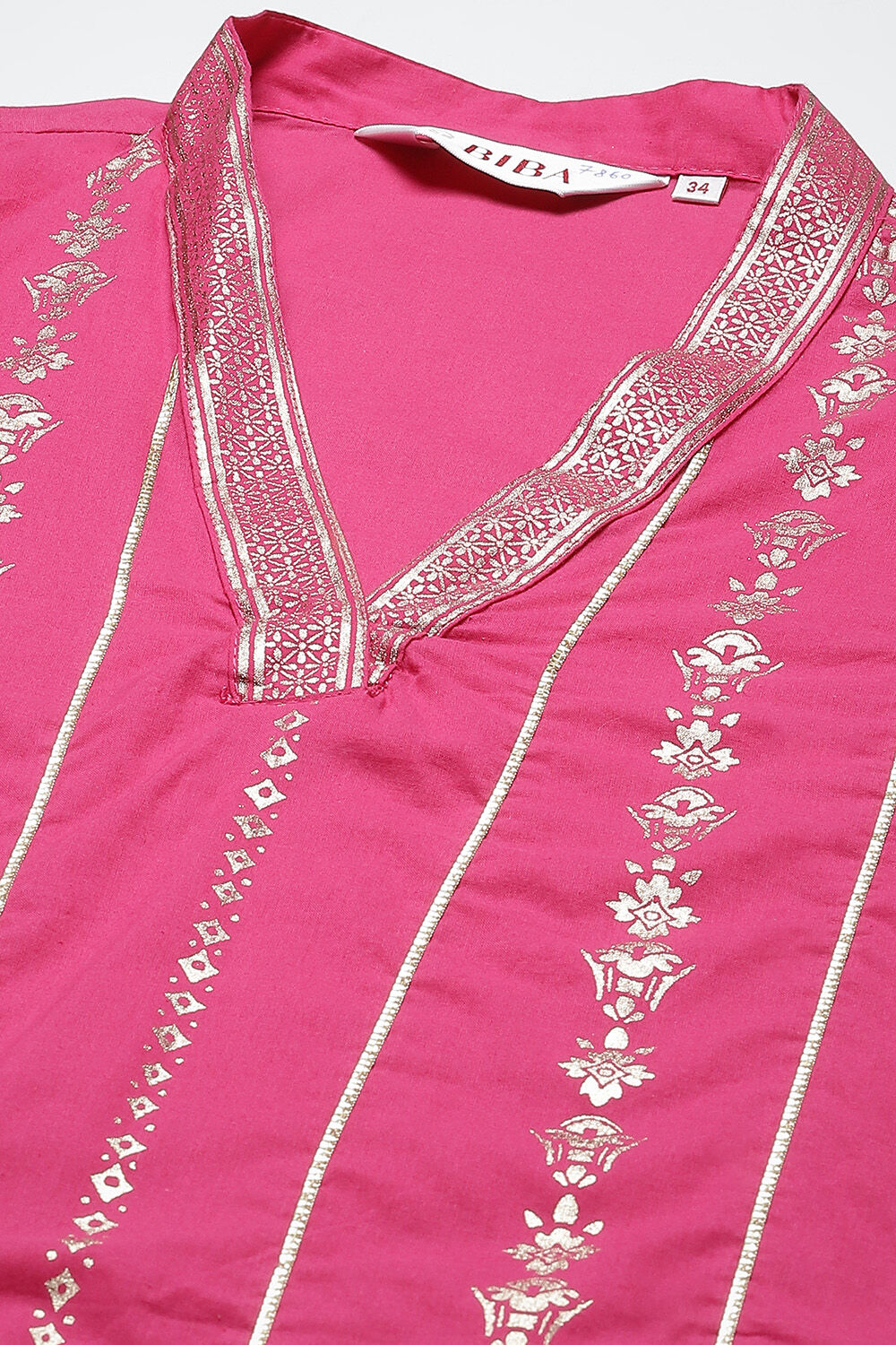 Fuchsia Cotton Straight Kurta Pants Suit Set image number 6