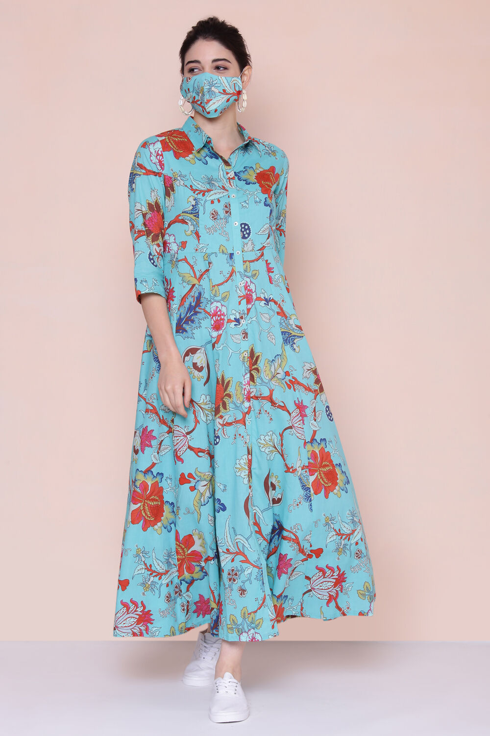 Buy Turquoise Cotton Fusion Wear Dress Online at Biba India
