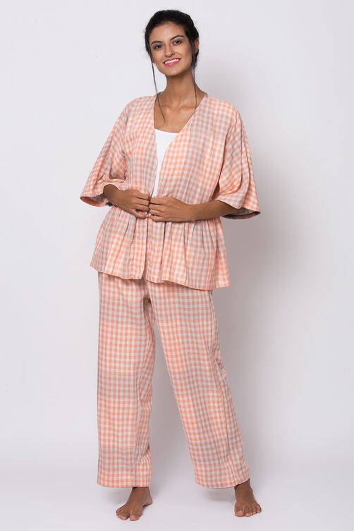 Peach Reversible Yarndyed Loungewear Set image number 2