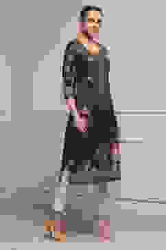 Black Cotton Floral Printed Straight Kurta image number 4