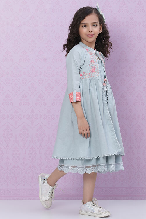 Powder Blue Flared Viscose And Spandex Dress image number 2
