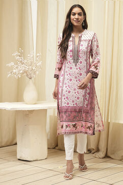 Peach Rayon A-Line Printed Kurta image number 5
