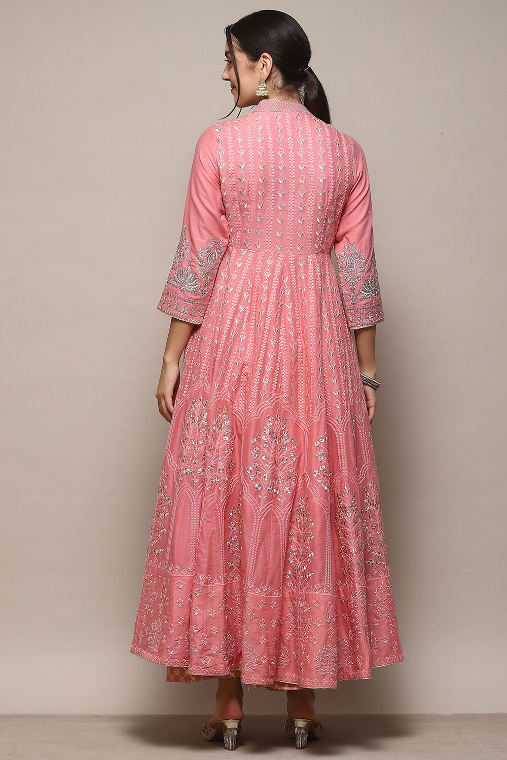 Blush Pink Cotton Anarkali Kurta Lehenga Suit Set image number 5