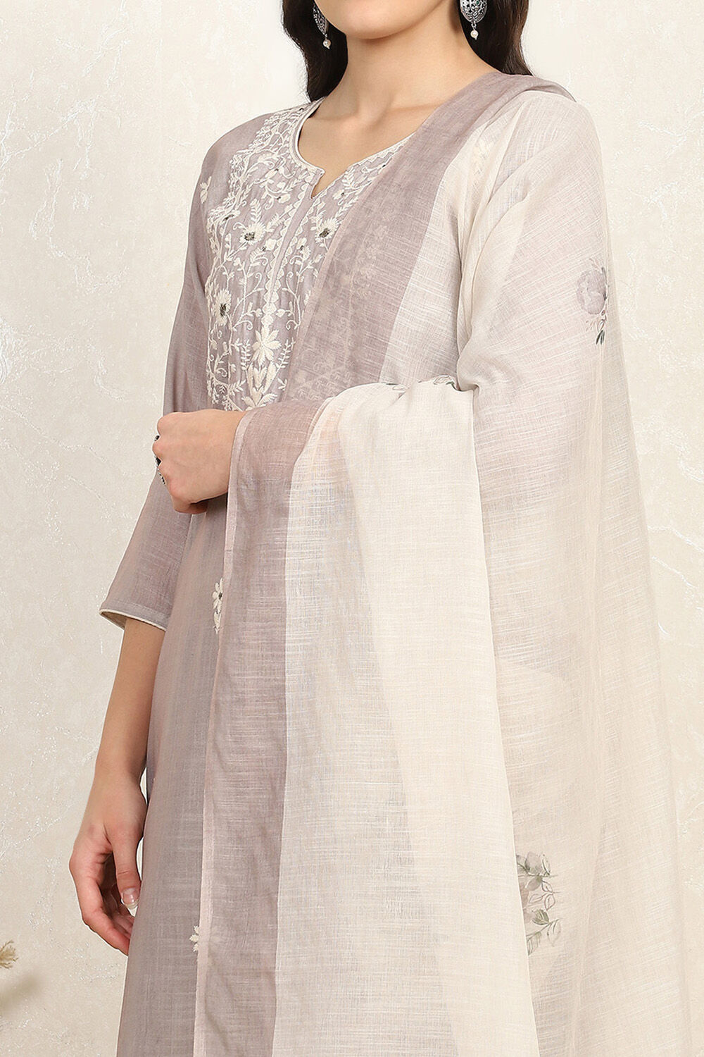 Teal Cotton Embroidered Unstitched Suit Set image number 2