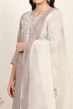Grey Cotton Embroidered Unstitched Suit Set image number 2