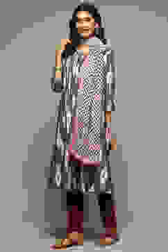 Grey Cotton Blend Straight Yarndyed Suit Set image number 3