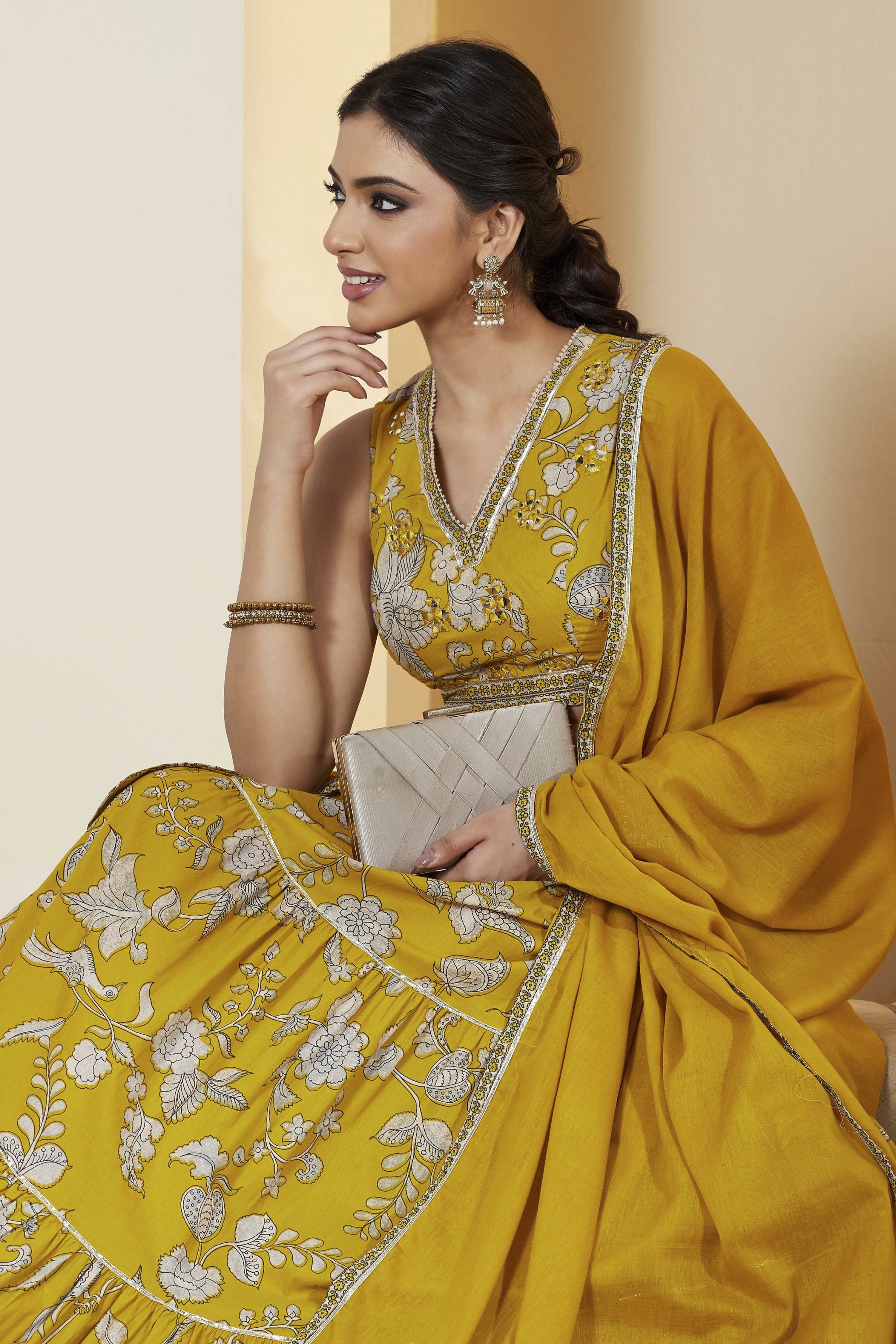 Yellow Cotton Straight Lehenga Set image number 1