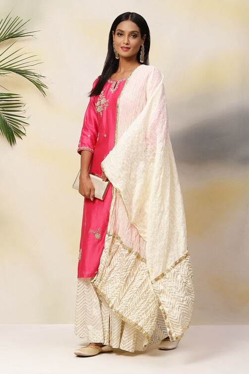 Fuchsia Cotton Silk Straight Kurta Sharara Suit Set image number 7