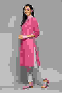 Pink Cotton Straight Printed Kurta image number 2