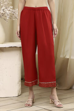 Red Dyed Straight Palazzos image number 2
