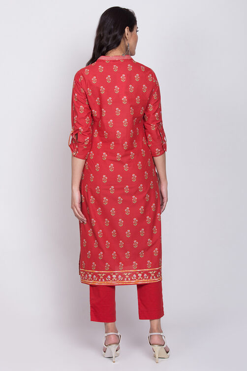 Navy Blue Cotton Straight Printed Kurta image number 4